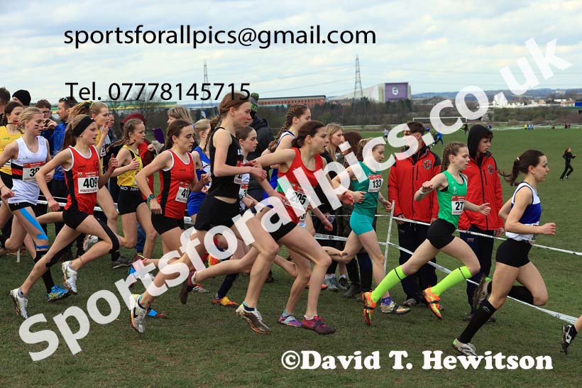 Junior Girls 2024 English Schools Cross Country Champs., Pontefract, March 16th.  Photo: David T. Hewitson/Sports for All Pics